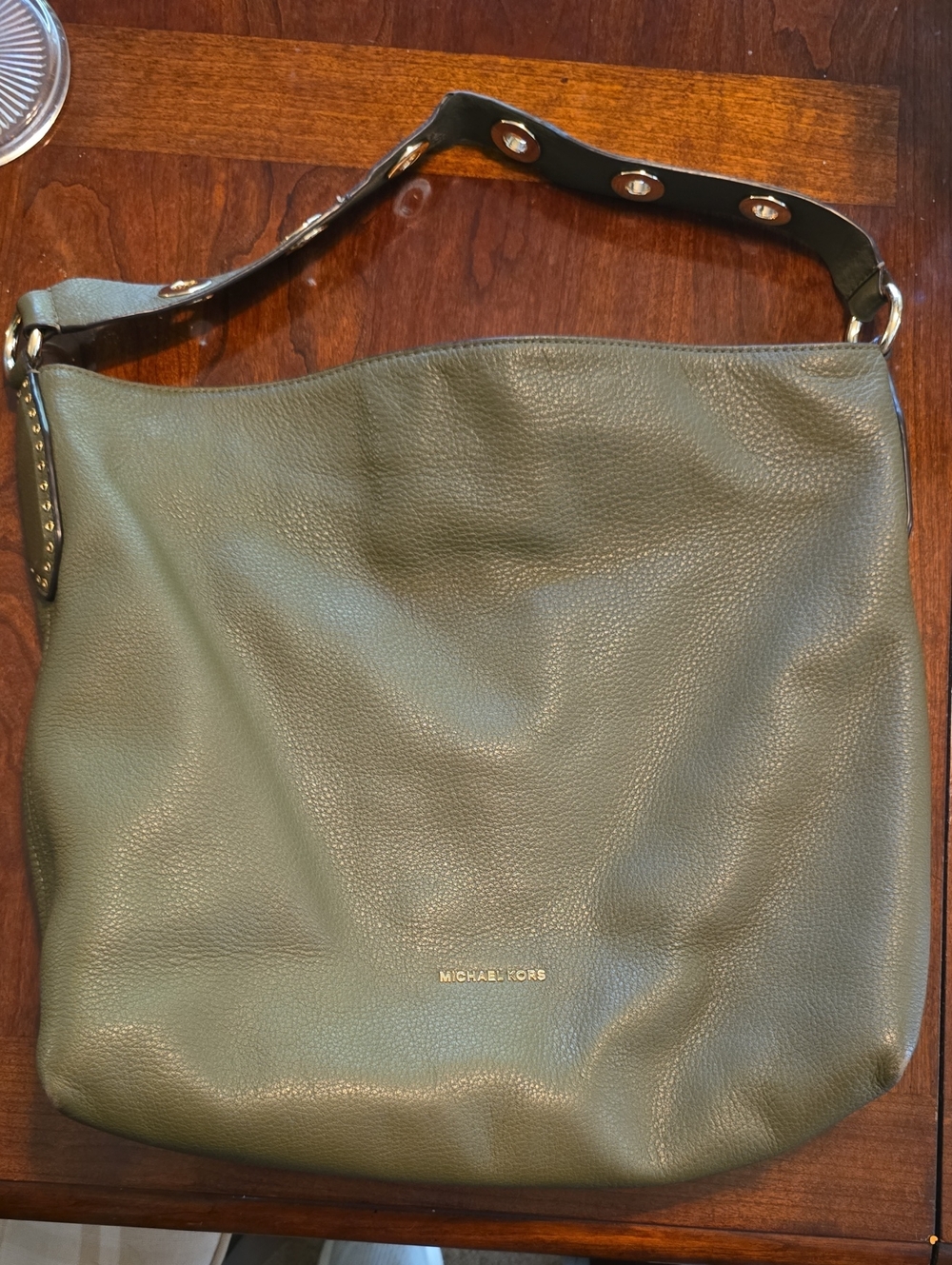 Michael Kors Olive Leather Shoulder Hobo with Grommet Strap